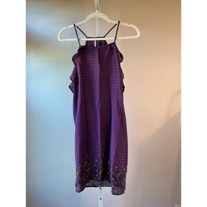 Blue Rain Purple Polka Dot Floral Ruffle Cold Shoulder Dress‎ Size M